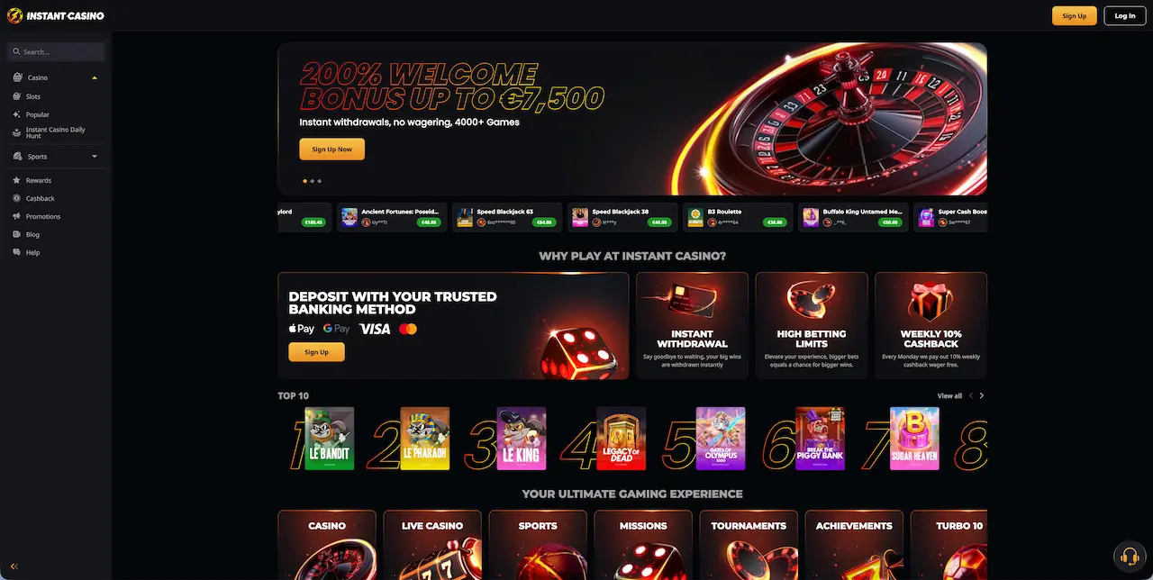 instant casino lobby