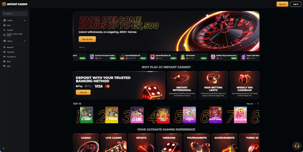 instant casino lobby
